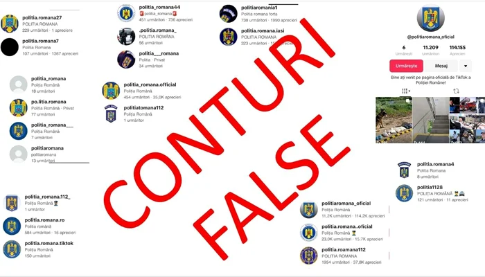 FOTO MAI: Peste 160 de conturi de TikTok care foloseau însemnele Poliției Române și a altor structuri au fost eliminate
