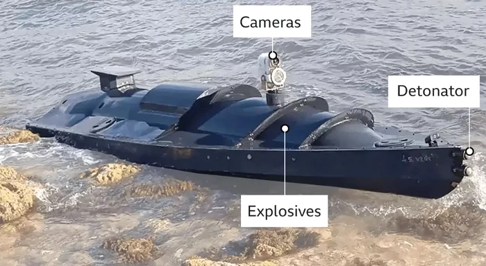 Drona navala ucraineana Sea Baby FOTO BBC via Rybar jpg