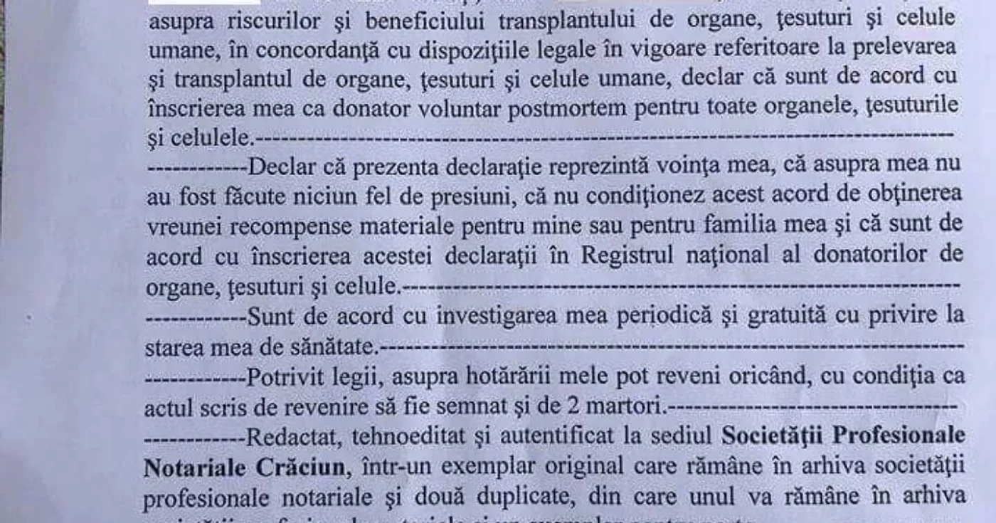 Declaraţia notarială a medicului Alexandru Nechifor FOTO Colecţia personală