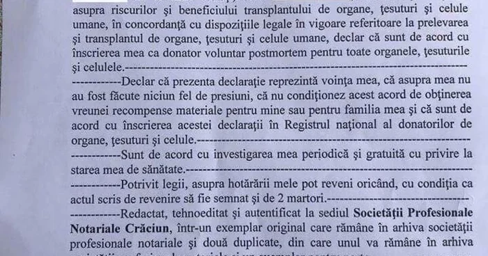 Declaraţia notarială a medicului Alexandru Nechifor FOTO Colecţia personală