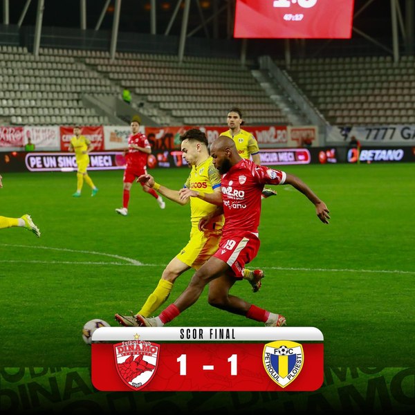 Dinamo, remiză cu Petrolul Ploiești (1-1), în faza de play-out a Superligii