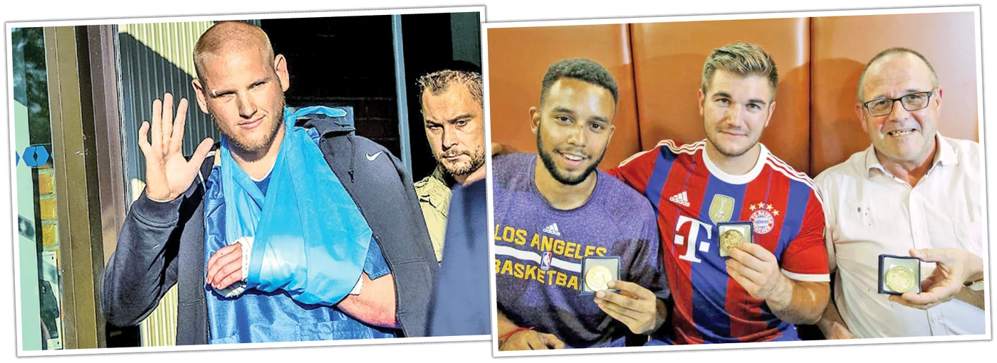 
    Spencer Stone, Anthony Sadler, Alek Skarlatos şi Chris Norman l-au dezarmat  şi apoi l-au dat pe mâna poliţiei pe teroristul marocan Ayoub Al-Khazzani  
