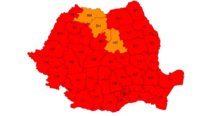Aproape toată țara s-a înroșit FOTO: ANM
