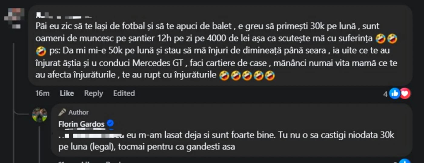 Schimb de replici între Florin Gardaș și un internaut 