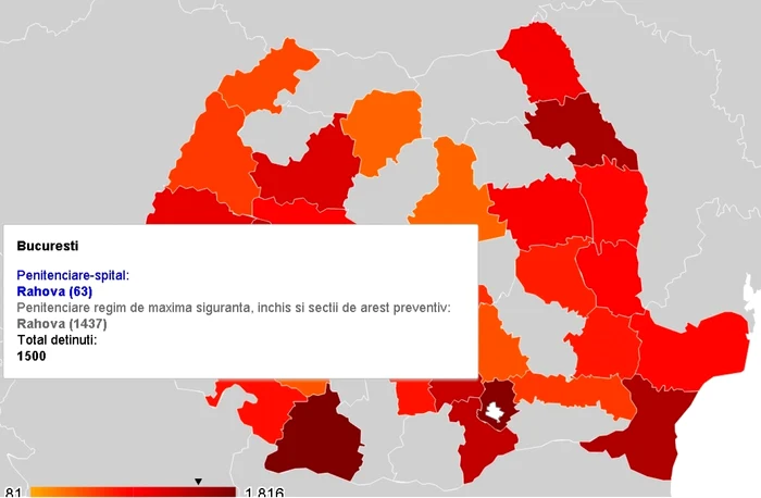 Harta penitenciarelor din România / Captură wall-street.ro