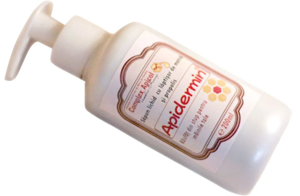 Săpun lichid Apidermin cu propolis şi lăptişor de matcă. Preţ: 7.2 ron