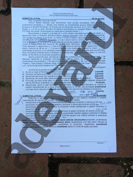 Subiectele la proba de Istorie