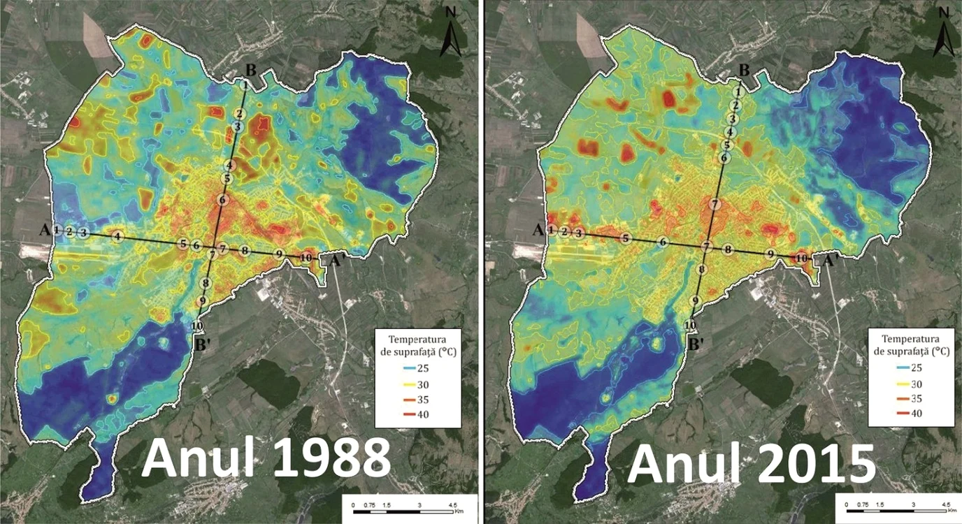 Imaginile din satelit surprind, în ultimii 30 de ani, şi o creştere cu două grade a temperaturilor suprafeţelor urbane FOTO Studiu asupra schimbărilor climatice în Sibiu