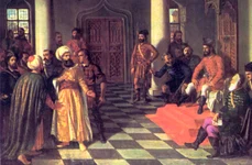 „Vlad Țepeș și solii turci”, tablou de Theodor Aman, expus la Muzeul Național de Artă al României