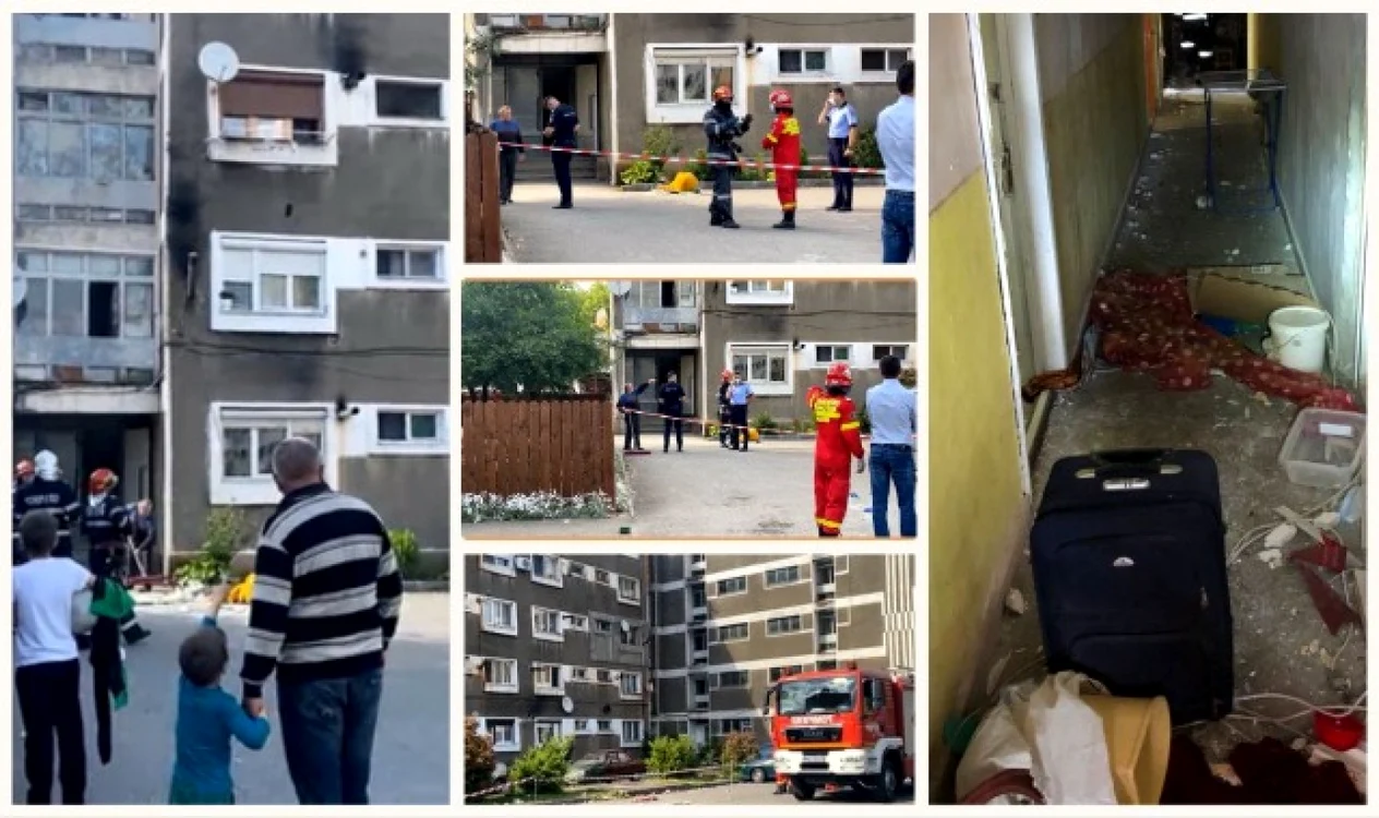 Explozia a distrus 14 apartamente de la etajele 3 şi 4 din blocul de garsoniere din oraşul Ştei. FOTO: capturi video