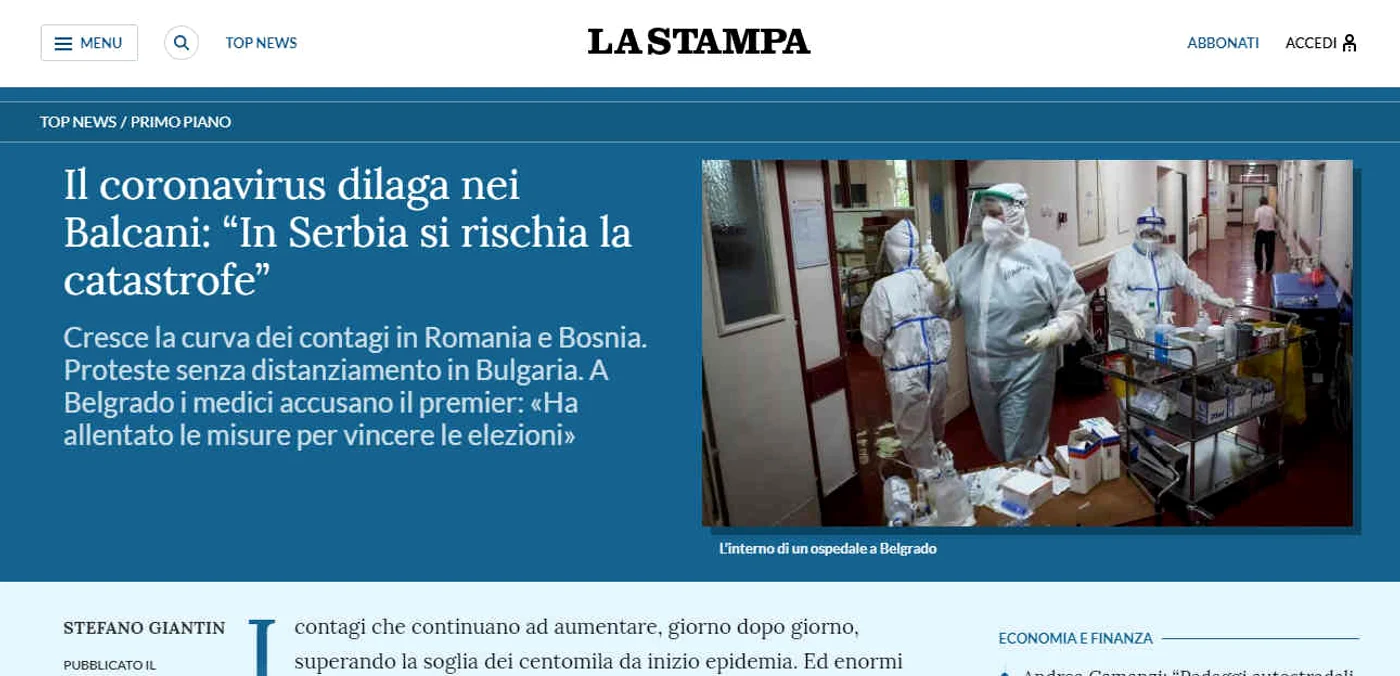 Jurnaliștii de la La Stampa consideră că explozia pandemică din Balcani este cauzată de relaxarea măsurilor din ultima vreme