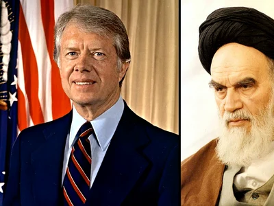 Președintele american Jimmy Carter și ayatollahul Ruhollah Khomeini (© Wikimedia Commons)