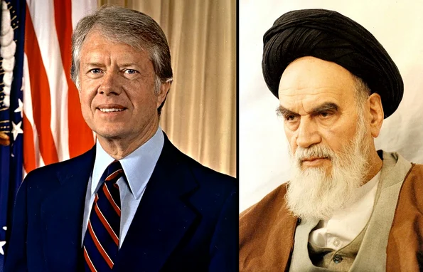 Președintele american Jimmy Carter și ayatollahul Ruhollah Khomeini (© Wikimedia Commons)