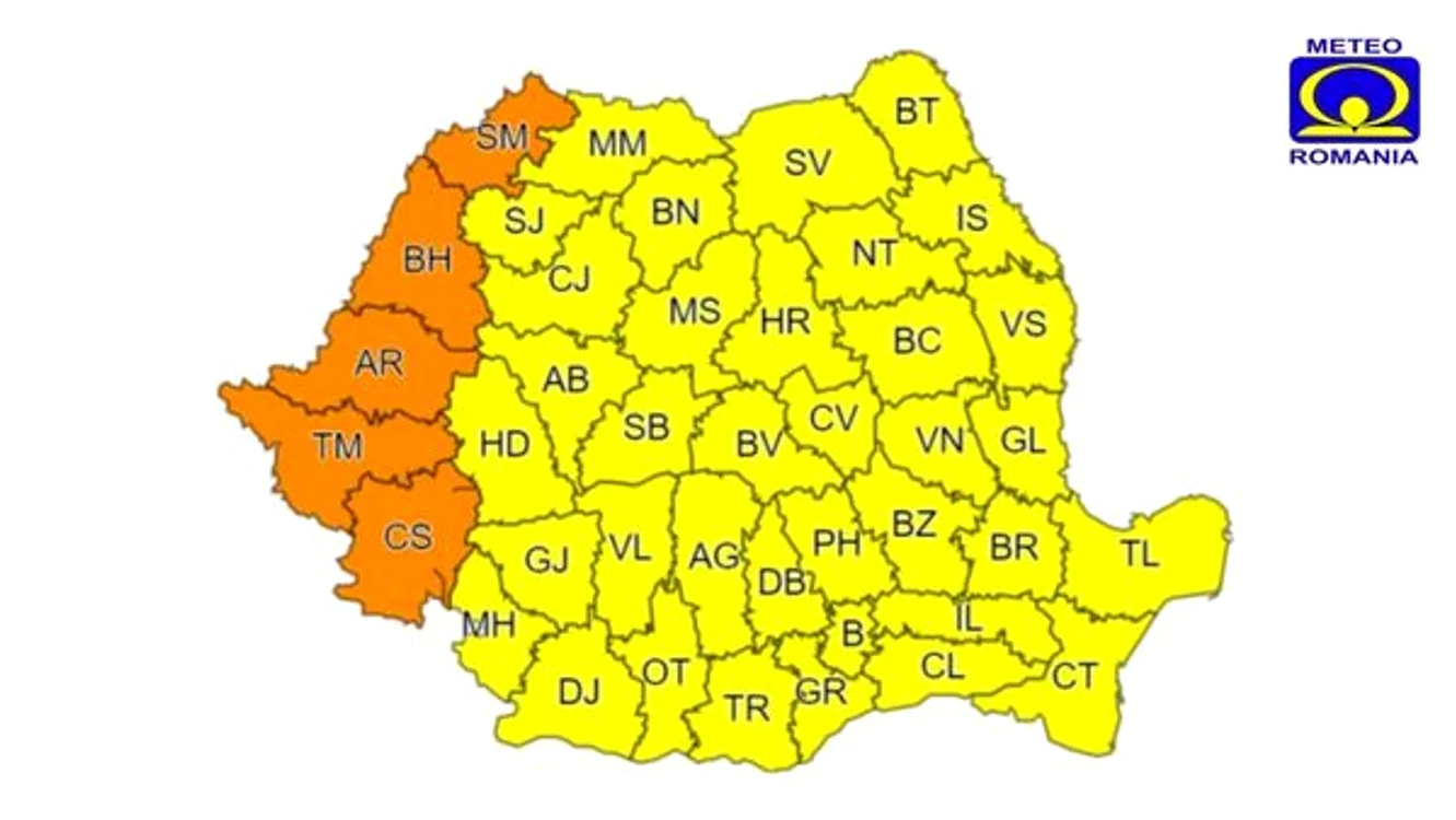 Codul portocaliu de ploi emis pentru vineri va fi valabil pe arii mai restrânse