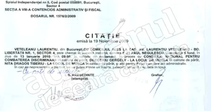 Citaţia primită de avocatul Veteleanu