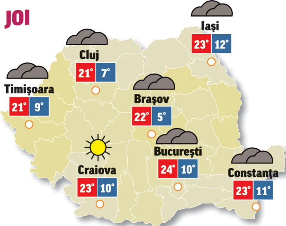 Deși cerul va fi acoperit în majoritatea regiunilor, vremea va fi plăcută