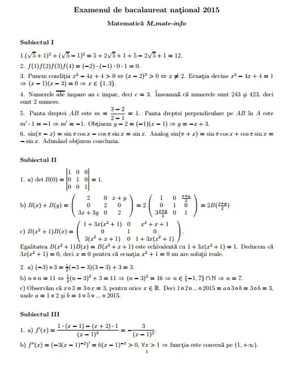 Acestea au fost subiectele de la Matematică, la Bac 2015