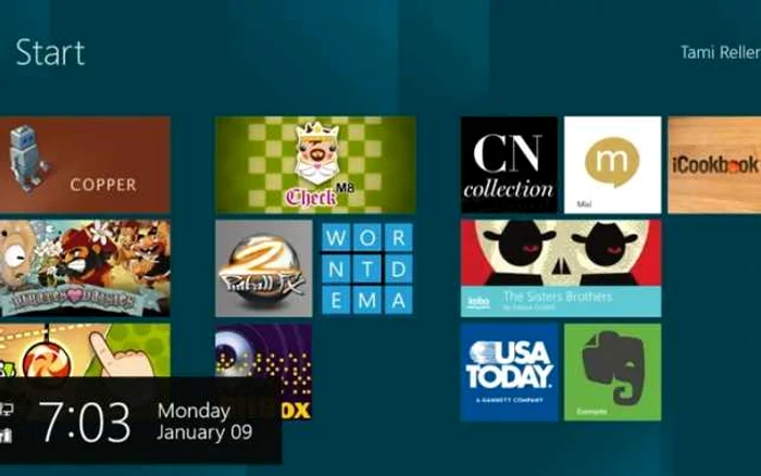 Ecranul de start din Windows 8 în varianta Metro.