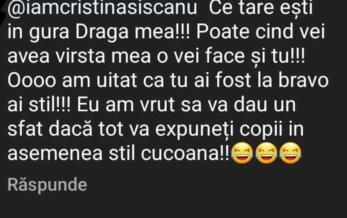 Reacția internautei la adresa Cristinei