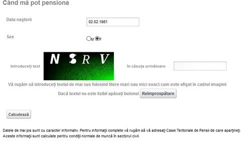 Simularea arată că o persoană născută pe 2 februarie 1981 va ieși la pensie pentru limită de vârstă în februarie 2044 jpeg