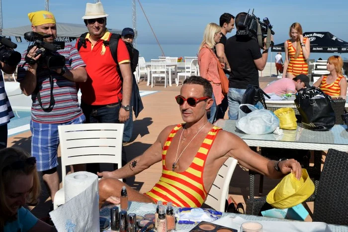 Radu Mazăre şi Loredana, la filmările videoclipului pentru imnul staţiunii Mamaia. (Foto: Cristi Cimpoieş/Mediafax)