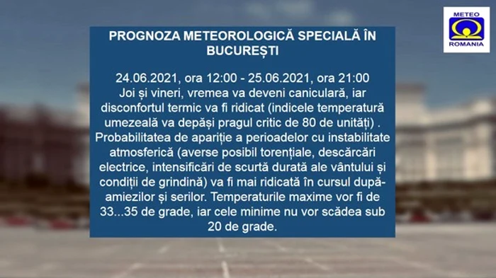 
    La București, indicele temperatură-umezeală va depăși pragul critic de 80 de unitățiSursa foto: ANM  