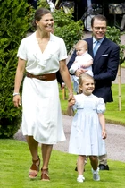Princess Estelle and Princess Victoria and Prince Oscar and Prince Daniel and Queen Silvia and King Carl Gustaf during the celebration of Victoria's 39th birthday at Solliden palace in Oland, Sweden jpeg