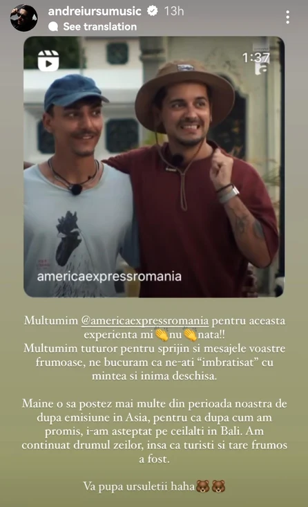 Mesajul lui Andrei Ursu de pe InstaStory 