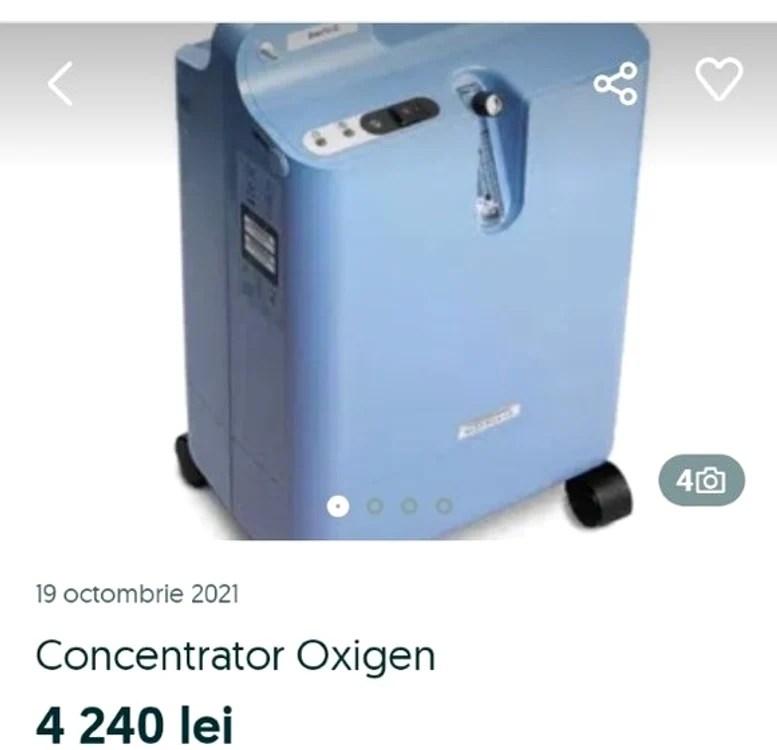 
    Un concetrator de oxigen se vinde pe OLX cu 4.240 de lei   