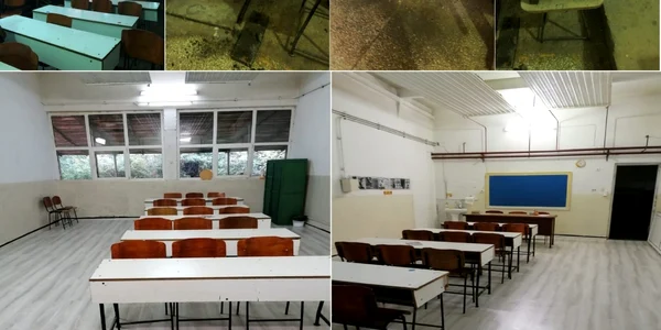 Condiţiile din prima şi a treia zi de şcoală în care au fost întâmpinaţi copiii cu nevoi speciale de la Profesionala Specială Bistriţa - Vâlcea Foto colaj Adevărul
