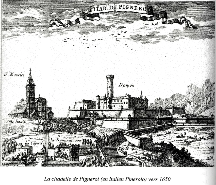 Fortăreața din Pignerol. Ilustrație din secolul al XVII-lea 