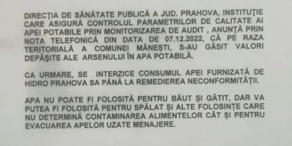 apa cu arsenic Prahova FOTO Facebook comuna Manesti jpg