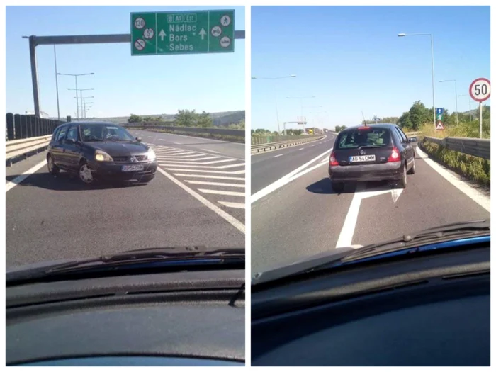 Şoferul a intrat pe autostradă, pe contrasens. Foto: Facebook/ Info Trafic jud. Sibiu