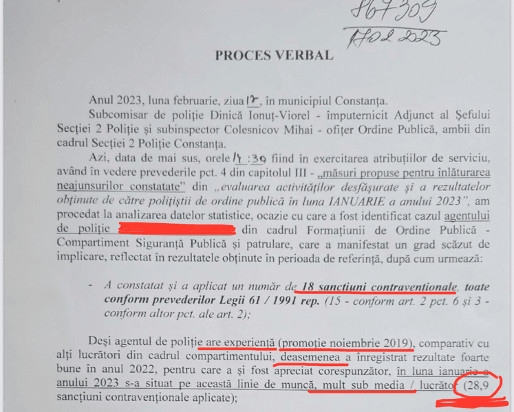 Sindicatul Europol semnalează că la IPJ Constanța sunt impuse norme de amenzi. Poliția neagă 
