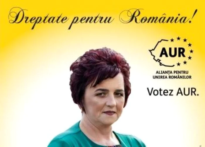 Femeia este membru AUR şi a candidat la Senatul României