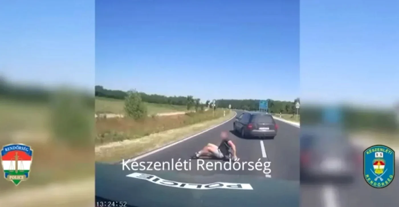 Românul a sărit din mers în mașină / foto: Police.hu