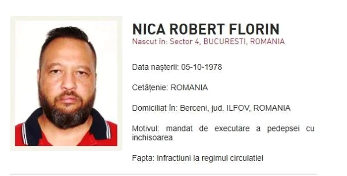Robert Nica era căutat de Poliția Română FOTO: Poliția Română