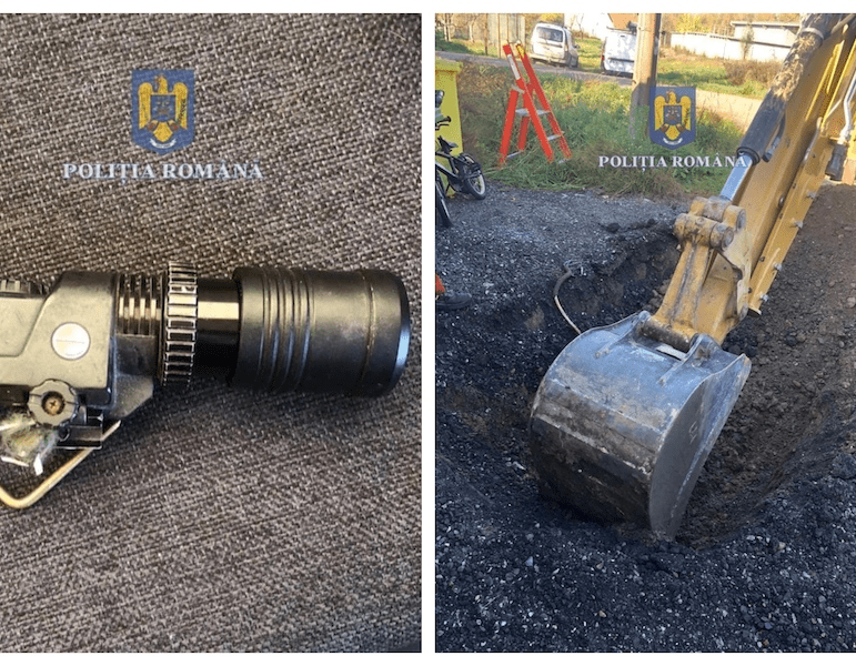 Furt de curent electric, dovedit cu excavatorul. Poliția Timiș a descoperit racordul ilegal îngropat în pământ