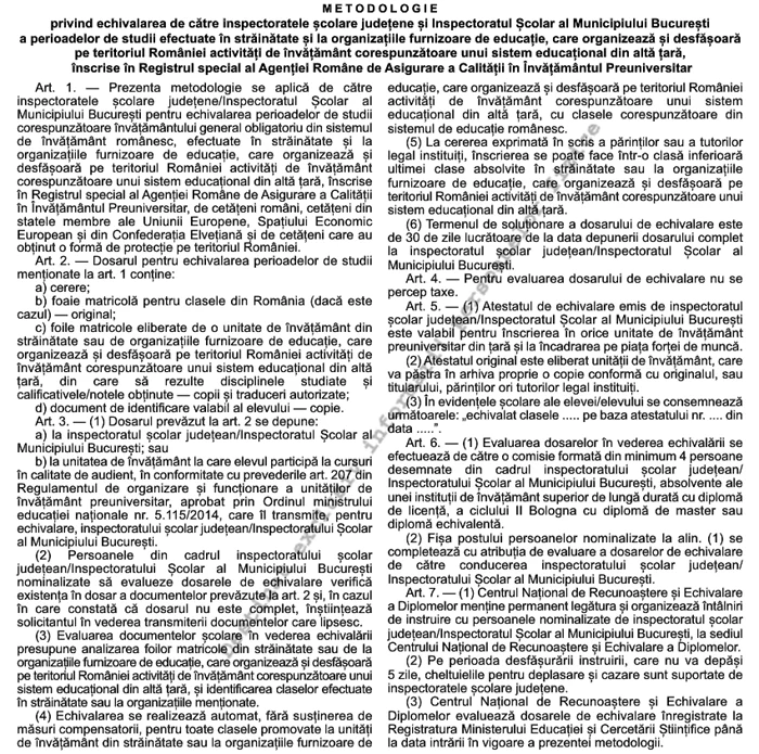 metodologie echivalare studii preuniversitare