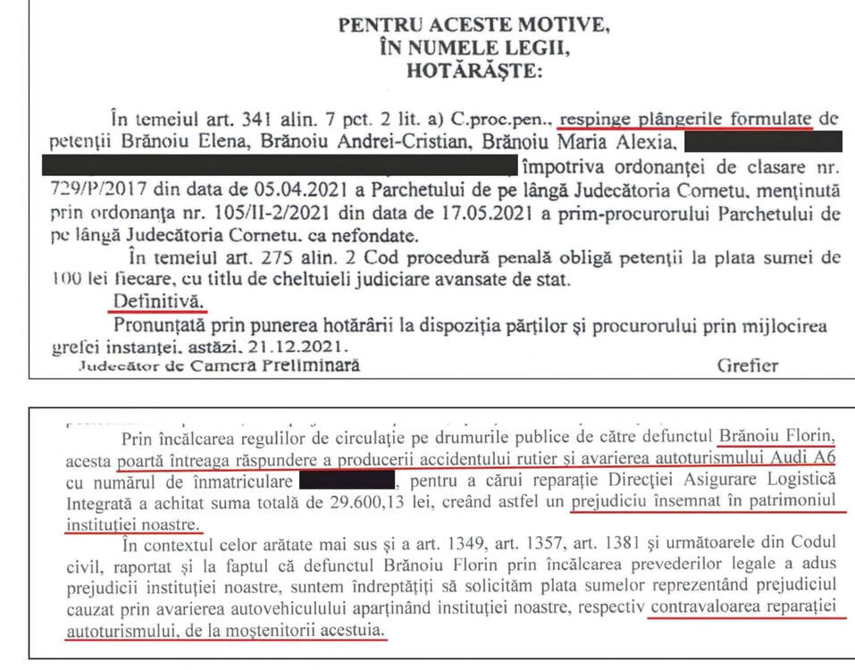 Conform somaţiilor  primite de familie,  mortul e de vină