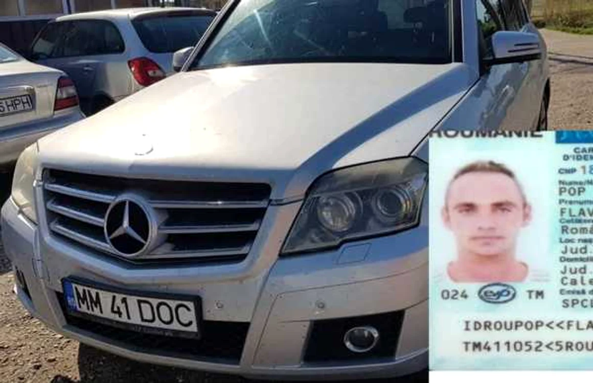 Maşina furată de la firma de închiriere din Baia Mare şi primul tânăr prins de poliţişti (foto dreapta)