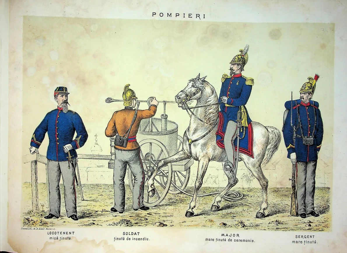 Pompieri, în Albumul Armatei Române 1873 (© Arhivele Naționale ale României)