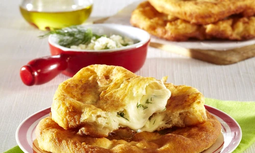 Lángos with sheep cheese and dill jpeg