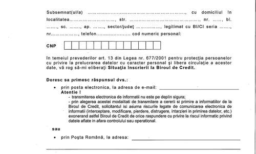 Aşa arată solicitarea pe care trebuie s o trimiţi la Biroul de Credit jpeg