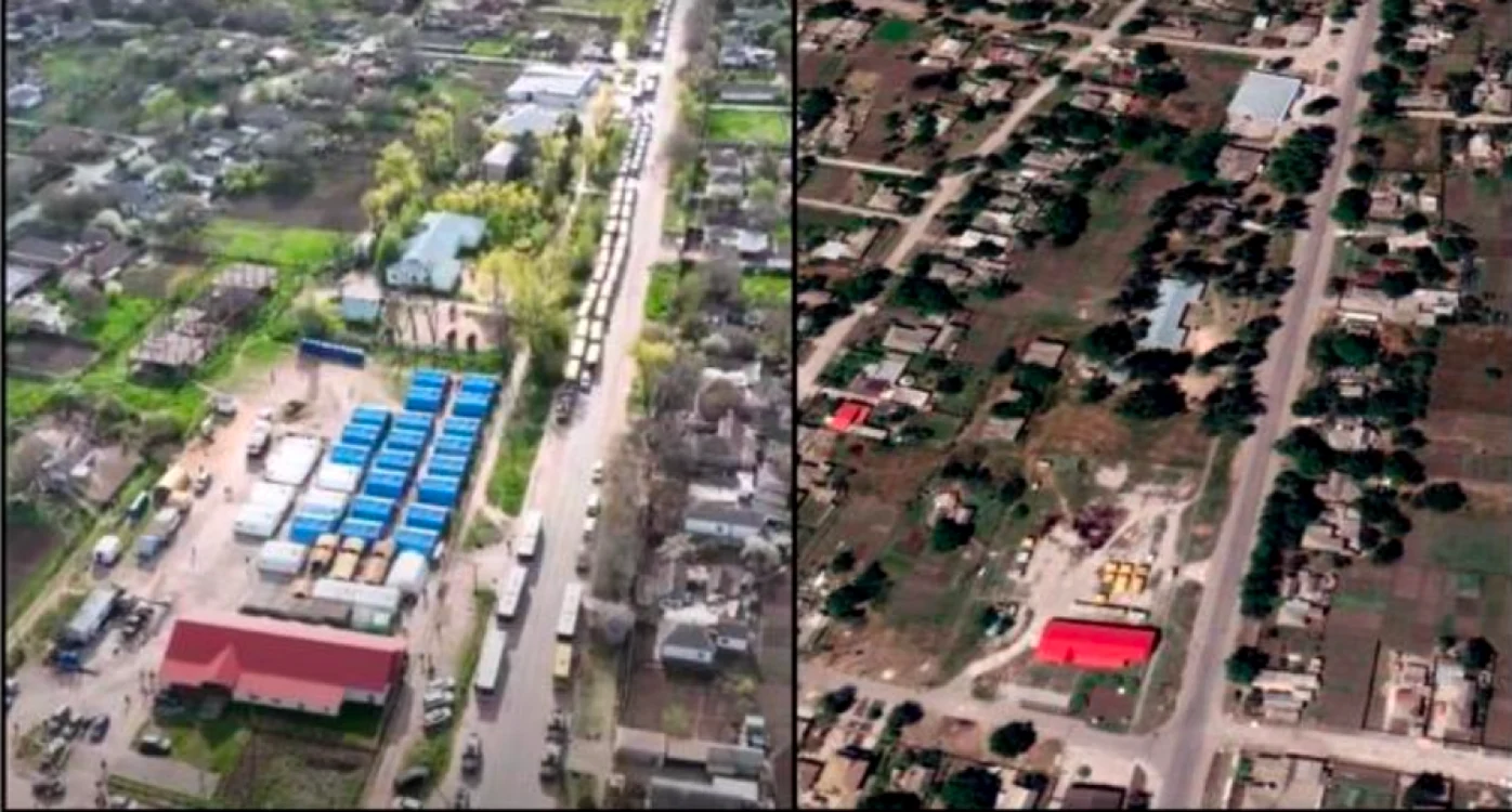 Filmare cu drona arată tabăra de filtrare din satul Bezimenne FOTO info-res.org