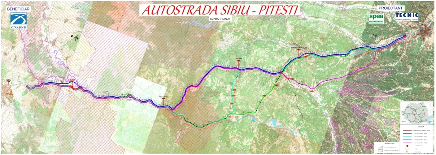 Harta variante traseu Autostrada Sibiu - Piteşti. Foto Arhiova Adevărul