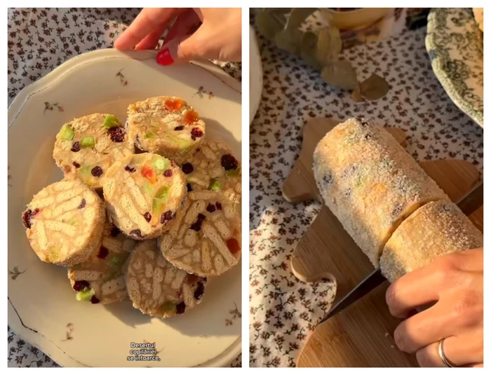 Salam de biscuiți cu fructe confiate / Foto: colaj captură video TikTok