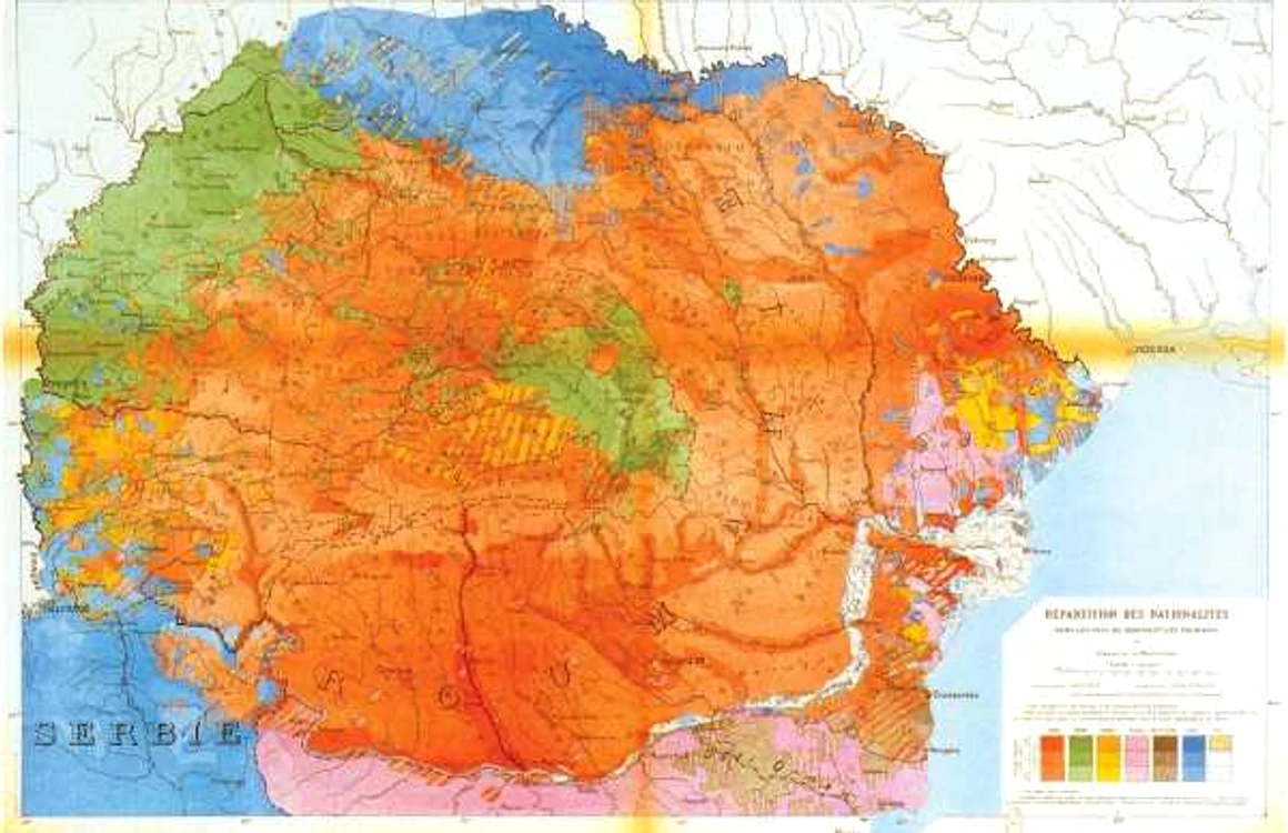Harta etnică a României, realizată de Emmanuel de Martonne, a stat la baza stabilirii noilor frontiere ale României la Conferinţa de Pace de la Paris din 1919