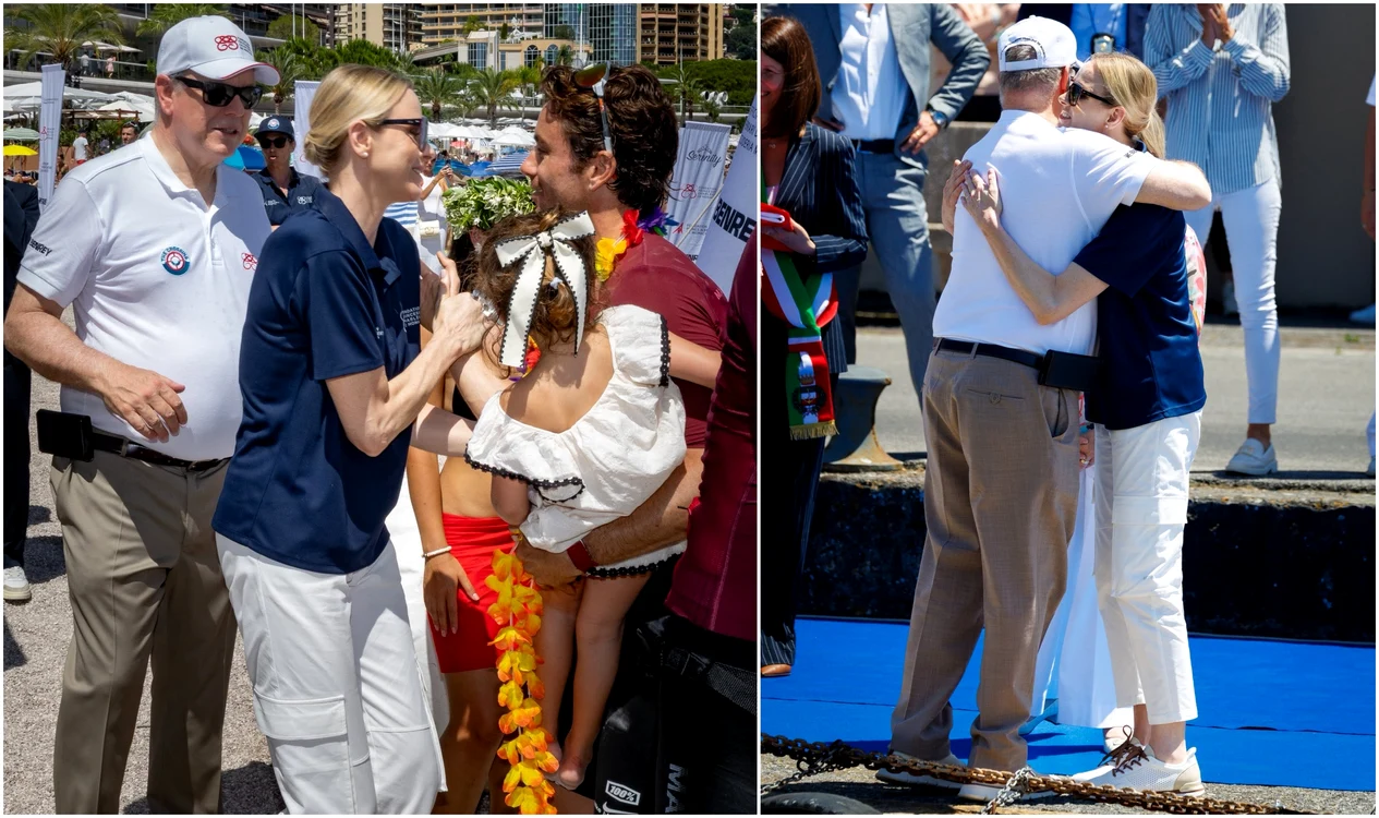 Prințesa Charlene și Prințul Albert  la The Crossing, cursa de biciclete pe apă   FOTO Frederic Nebinger, Palatul Princiar, Jean Charles Vinaj, Princess Charlene Foundation of Monaco 3 jpg