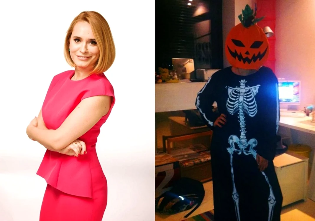 
    Andreea Esca a purtat un cap de dovleac şi s-a costumat în scheletFoto: Arhiva personală  